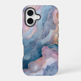 Chic Blue Pink Gold Agate Marble iPhone 16 Case