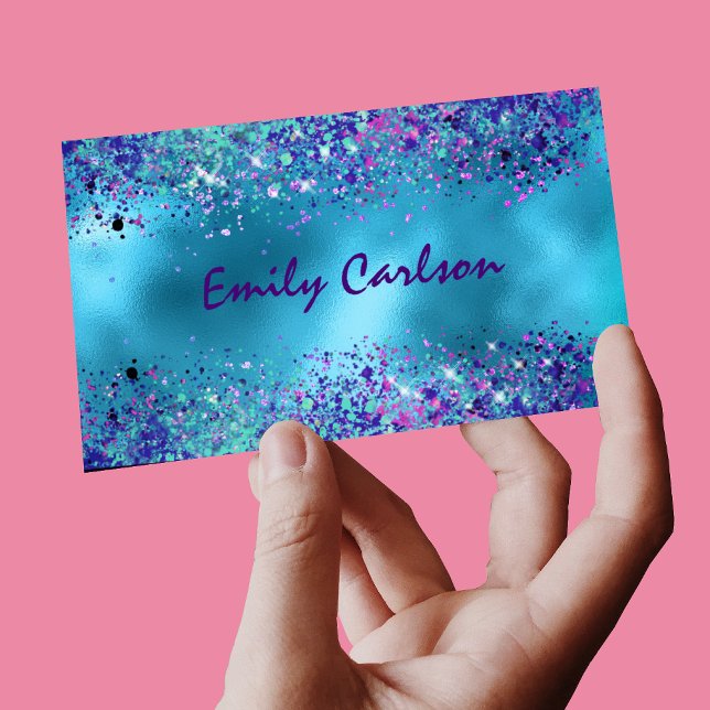 Chic Blue pink iridescent glitter Magnetic Business Card (Creator Uploaded)