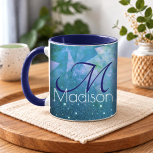 Chic blue pink ombre glitter monogram mug