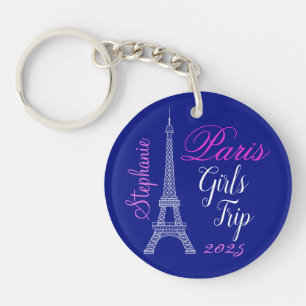Chic Blue Pink Paris Eiffel Tower Girls Trip Key Ring