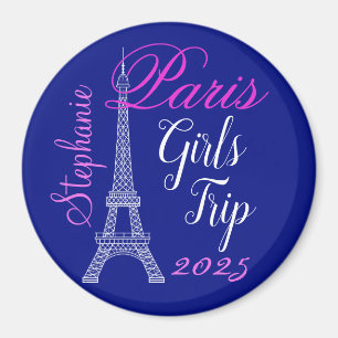 Chic Blue Pink Paris Eiffel Tower Girls Trip Magnet