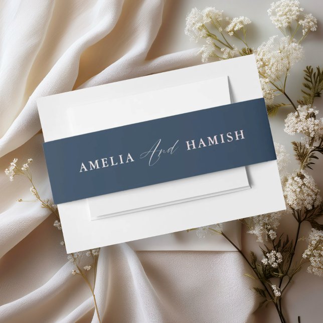 Chic Blue & PinkCalligraphy Wedding Invitation Belly Band (Creator Uploaded)