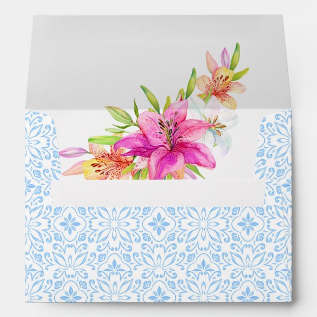 Chic Blue Portuguese Azulejo Mosaic Lily  Envelope (Back (Bottom))