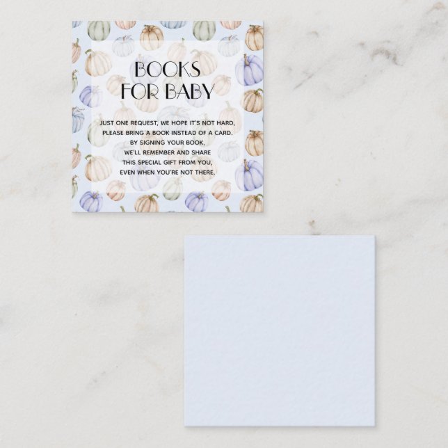 Chic Blue Pumpkins Boy Baby Shower Book Request Enclosure Card (Front/Back)
