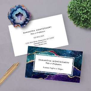 Chic Blue Purple Aqua Gold Veins Agate Business Card