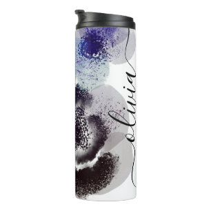 Chic Blue Purple Floral Signature Monogrammed Thermal Tumbler