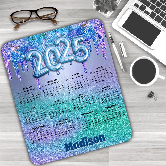 Chic blue purple glitter drips 2025 calendar  mouse pad (Creator Uploaded)