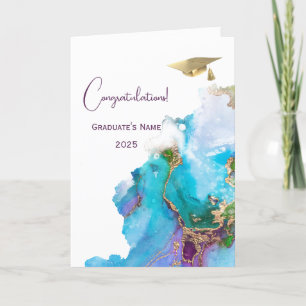 Chic Blue Purple Gold Abstract Graduation  Card