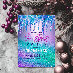 Chic blue purple ombre glitter drips Christmas  Invitation