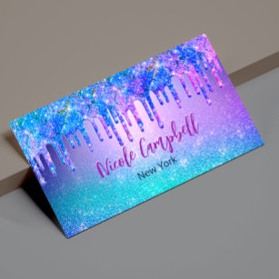 Chic blue purple ombre glitter drips magnetic business card