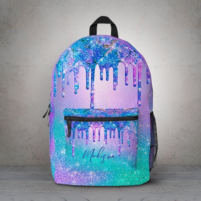 Chic blue purple ombre glitter drips printed backpack (Creator Uploaded)