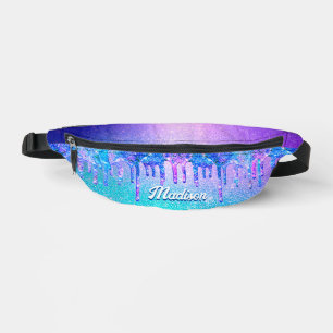 Chic blue purple ombre glitter drips printed bum bags