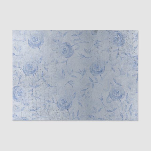 Chic Blue Roses Floral Silver Shimmer Tissue Paper (Front)
