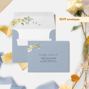 Chic Blue RSVP with Return Address Yellow Floral Envelope