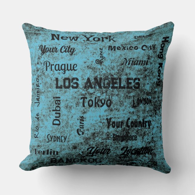 chic blue rustic mega cities of the world cushion (Front)