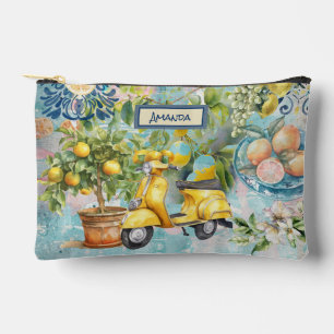 Chic blue sicilian citrus collage floral tiles accessory pouch