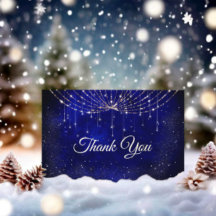 Chic blue silver faux glitter lights  thank you card
