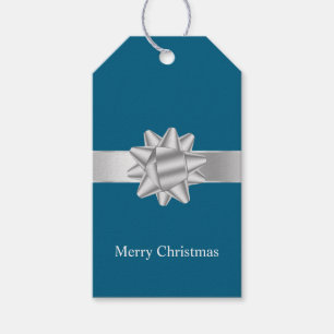 Chic Blue SIlver Ribbon and Bow Christmas Gift Tags