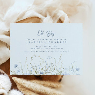 Chic Blue Sky Wildflowers Boy Baby Shower Invitation