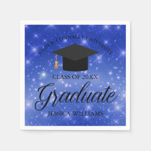 Chic Blue Sparkle Graduate Custom Graduation Party Napkin