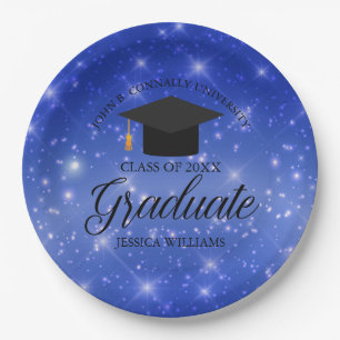 Chic Blue Sparkle Graduate Custom Graduation Party Paper Plate
