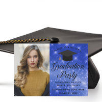 Chic Blue Sparkle Graduate Photo Graduation Party