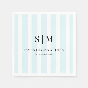 Chic Blue Stripes Elegant Couple Initials Wedding Napkin