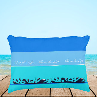 Chic Blue Stripes Ocean Waves Beach Life Decorative Cushion
