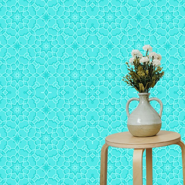 Chic Blue Teal Aqua Tones Moroccan Geometric Wallpaper (Creator Uploaded)