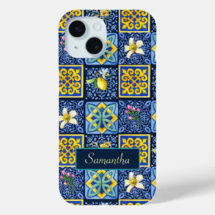 Chic Blue teal Sicilian citrus Mediterranean iPhone 15 Case
