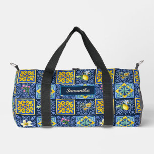 Chic Blue teal Sicilian citrus Mediterranean Duffle Bag
