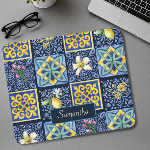 Chic Blue teal Sicilian citrus Mediterranean Mouse Pad
