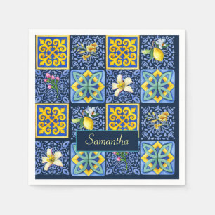 Chic Blue teal Sicilian citrus Mediterranean Napkin