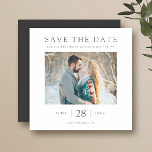 Chic Blue Text Photo Wedding Save the Date Magnet