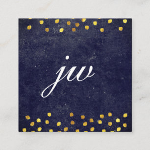 chic blue texture with golden spots monogram square business card