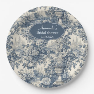 Chic Blue toile de jouy bridal shower Paper Plate