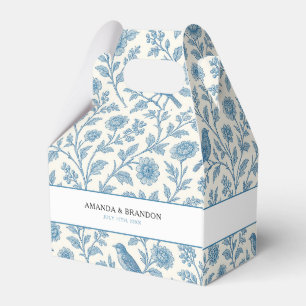 Chic Blue Toile de Jouy Floral Border Wedding Favour Box