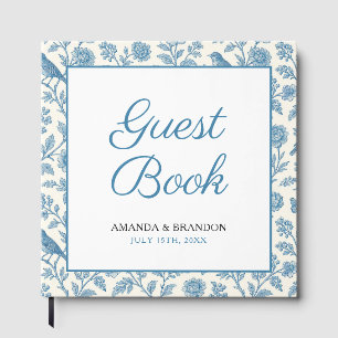 Chic Blue Toile de Jouy Floral Border Wedding Guest Book