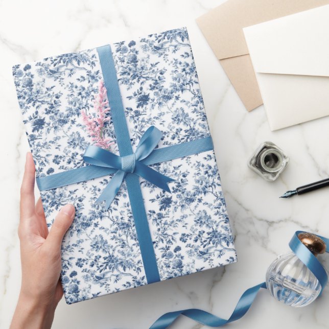 Chic Blue Toile Garden Wrapping Paper (Gifting)