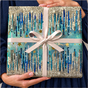 Chic blue, turquoise and gold wrapping paper