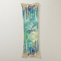 Chic blue turquoise gold glitter drips monogram