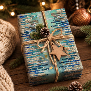 Chic Blue Turquoise Gold Glitter Drips Wrapping Paper