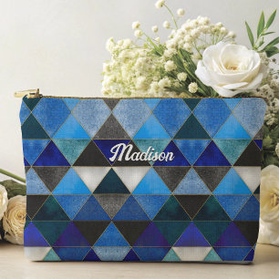 Chic blue turquoise grey geometric accessory pouch