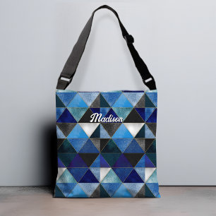 Chic blue turquoise grey geometric crossbody bag
