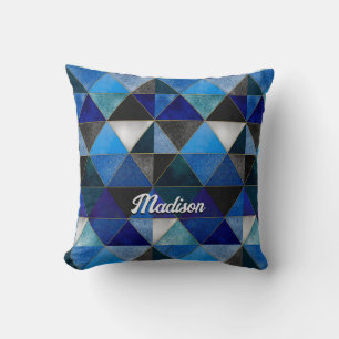 Chic blue turquoise grey geometric cushion