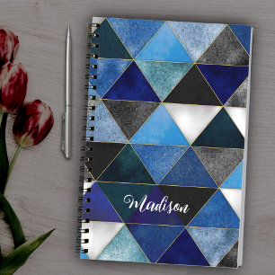 Chic blue turquoise grey geometric notebook