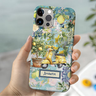 Chic blue turquoise sicilian citrus collage floral iPhone 15 case