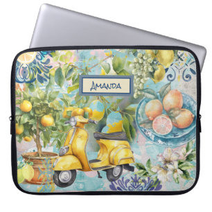 Chic blue turquoise sicilian citrus collage floral laptop sleeve