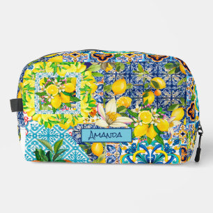 Chic blue turquoise sicilian citrus floral tiles dopp kit