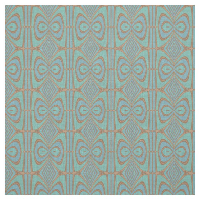 Chic Blue Turquoise Vintage Nouveau Deco Pattern Fabric (Swatch)